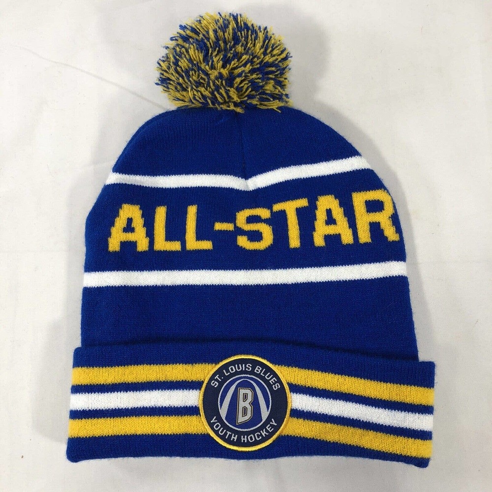 ST LOUIS BLUES YOUTH HOCKEY BEANIE HAT CAP ALL STAR POM ONE SIZE FITS MOST